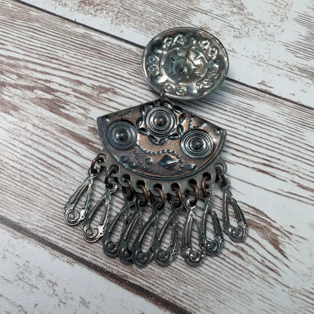 Vintage Earrings For Pierced Ears Dark Metal Dangle